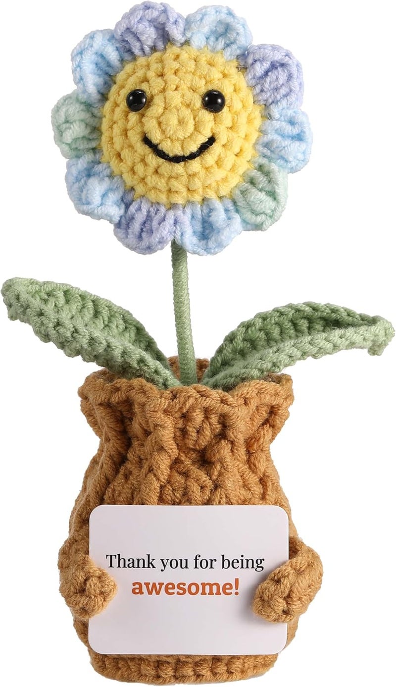YOOJEE Thank You Crochet Gifts for Coworkers Sunflower Pot – Thank You for Being Awesome! Appreciation Gifts for Women Employee Nurse Secretary Positive Handmade Gift - Image 1